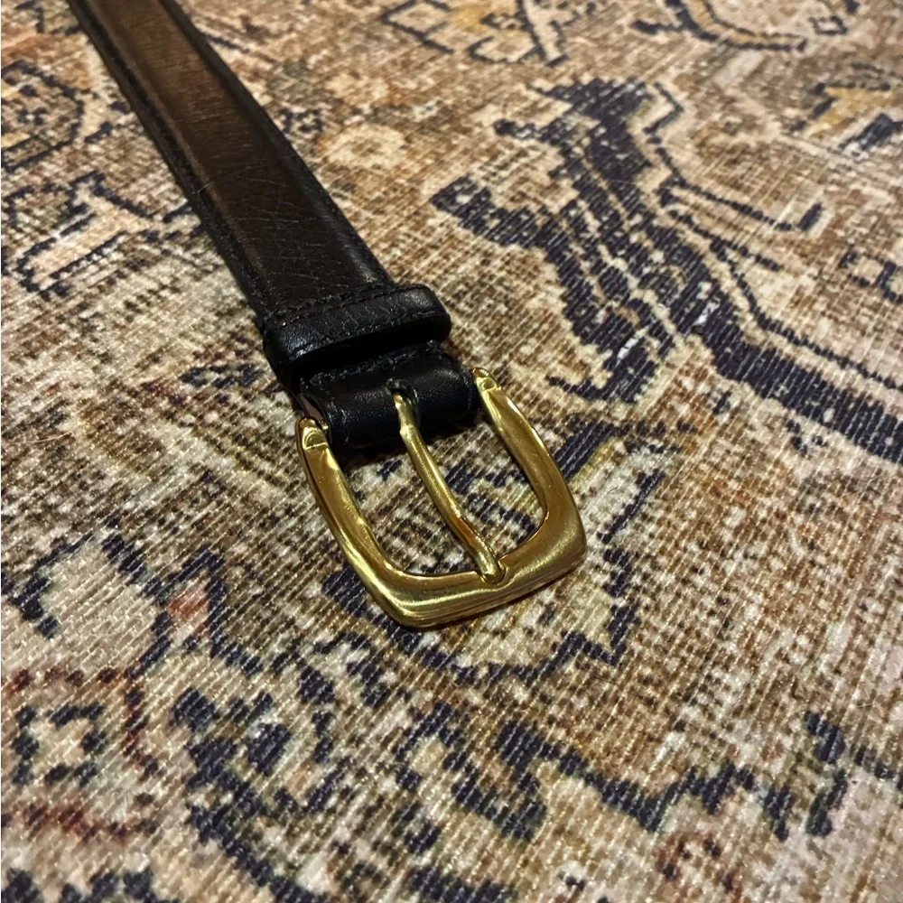 YSL Vintage Leather Belt Yves Saint Laurent VTG Black Size 36in 90cm Solid Brass
